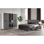 GuneyStore Komple MDF Sport 6 Kapaklı Antrasit-Beyaz Yatak Odası Takımı Baza Dahil