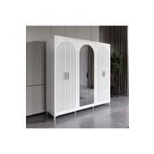 GuneyStore Oslo 6 Kapaklı Aynalı Komple MDF Beyaz Gardırop