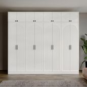 GuneyStore Oslo 8 Kapaklı Yüklüklü Komple MDF Beyaz Gardırop