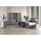 GuneyStore Ücretsiz Montaj - %100 MDF - Gözde Komple Mdf Antrasit-Beyaz Yatak Odası Takımı - Antrasit - Beyaz