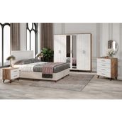 Guneystore Ücretsiz Montaj - %100 MDF Paris 6 Kapaklı Atlantik Çam-Beyaz Yatak Odası Takımı (Bazalı) - MDF Dolap - Elbise Dolabı - Atlantik Çam - Beyaz