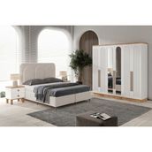 GuneyStore Ücretsiz Montaj - 100% MDF Rosa 6 Kapaklı Yatak Odası Takımı - MDF Dolap - Elbise Dolabı - Atlantik Çam - Beyaz