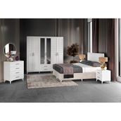 GuneyStore Ücretsiz Montaj - %100 MDF Sanat 6 Kapaklı Komple Mdf Beyaz Yatak Odası Takımı