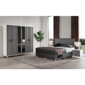 GuneyStore Ücretsiz Montaj - %100 MDF - Sport 6 Kapaklı Antrasit-Beyaz Yatak Odası Takımı Baza Dahil - Antrasit - Beyaz