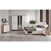 GuneyStore Ücretsiz Montaj -%100 MDF Sport 6 Kapaklı Atlantik Çam-Beyaz Yatak Odası Takımı (Bazalı) - Atlantik Çam - Beyaz