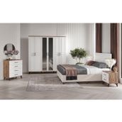 GuneyStore Ücretsiz Montaj -%100 MDF Sport 6 Kapaklı Atlantik Çam-Beyaz Yatak Odası Takımı (Bazalı)