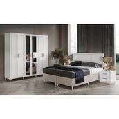 GuneyStore Ücretsiz Montaj Komple Mdf Sport 6 Kapaklı Beyaz Yatak Odası Takımı Baza Dahil