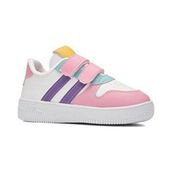 Günlük Unisex Çocuk Renkli Sneaker Bağcıklı ve Cırtlı Hafif Kaymaz Taban Rahat Spor Ayakkabı ZL001 - Beyaz - Pembe - Mor