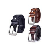 Gutiero Erkek Deri Kemer 3'lü Lacivert Taba Kahverengi Dikişli 4 cm 135 CM gutieroNM-694