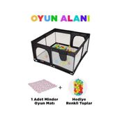 Güvenli Bebek ve Çocuk Oyun Alanı, Oyun Parkı, 125X125, Oyun Matı, Topları, Yatak - 10 x 10 cm - Renkli