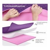 Gymo Hizalamalı 6mm TPE Yoga Matı Pilates Minderi Lila Nane Yeşili