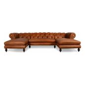 Hanel Mobilya Soho Chesterfield Double Kahve Suni Deri Chester Köşe Koltuk Takımı