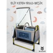 Happy Baby Elit Keten Gold Beşik - Sallanır - Demonte - Anne Yanı - Antrasit
