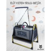 Happy Baby Elit Keten Gold Beşik - Sallanır - Demonte - Anne Yanı - Kahverengi