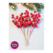Happyland Yılbaşı Uzun Saplı Kokina Kırmızı Berry Ağaç Süsü 5 adet 23 cm Yeni Yıl Kokina Kiraz Dalı HPY26072