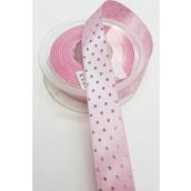 Hayalperest Boncuk 2.5 cm Pembe Puantiye Baskılı Saten Kurdele