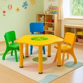 Hazneli Aktivite Masası Seti - 1 Masa 3 Sandalye - Çocuk Oyun ve Etkinlik Masası Takımı - Anaokulu -Kreş - Sarı