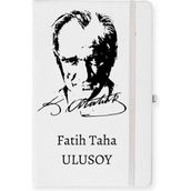 Hediye Vakti Kişiye Özel Atatürk Süliet Tasarımlı Defter - Beyaz