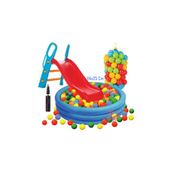 Hediyecik Kaydıraklı Oyun Seti 114X25 Cm Kristal Havuz + 6 Cm 100'Lü Oyun Havuz Topu + Pompa, Mavi