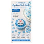 hediyehobihersey 50 ADET Mini Mavi Kalp Pasta Süslemesi, Yenilebilir Konfeti Mini Kalp 50Adet Kesilmiş