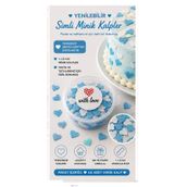 hediyehobihersey Mini Simli Mavi Kalp Pasta Süslemesi, Yenilebilir Konfeti Mini Kalp 65 Adet Kesilmiş Kalp
