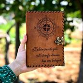 Hediyesec Kişiye Özel Pusula Tasarımlı Notlu Deri Defter