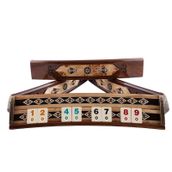Helena Wood Art Mazel Mozaikli Oval Masif Okey Takımı