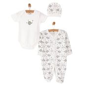 HelloBaby Yenidoğan Bebek Sevimli Fil Kendinden Eldivenli Unisex Ekru Tulum + Body + Şapka