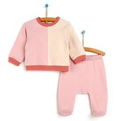 HelloBaby Yenidoğan Renk Bloklu Pembe Sweatshirt Patikli Alt