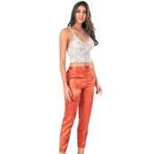 Hepsine Rakip Kadın Ip Askılı Bralet Saten Pantolon Pijama Takımı Altüst Gecelik - M - Turuncu