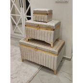 Heskar Home 3 Parça Sütlü Kahverengi Renk Altın Şeritli Modern Gelin Çeyiz Sandığı