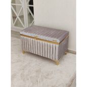 Heskar Home Tek Parça Gri Renk Altın Şeritli Modern Büyük Gelin Çeyiz Sandığı