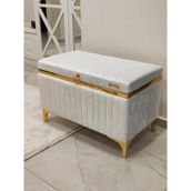 Heskar Home Tek Parça Krem Renk Altın Şeritli Modern Büyük Gelin Çeyiz Sandığı