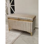 Heskar Home Tek Parça Sütlü Kahve Renk Altın Şeritli Modern Büyük Gelin Çeyiz Sandığı - Kahverengi