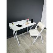 Hey Modüler Mobilya Buse Çalışma Masası Ofis Bilgisayar Masası - Katlanır Sandalyeli 103 CM Metal Beyaz Ayak