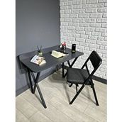 heymodülermobilya Buse Çalışma Masası Ofis Bilgisayar Masası + Katlanır Sandalyeli 103 Cm Metal Siyah Ayak Antrasit Gri