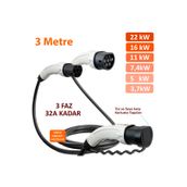 hgsşarj 3 Metre, Elektrikli Araç Şarj Kablosu 22kW-16kW-11kW-7,4kW-5kW-3,7kW 32A Kadar