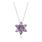 HİLALSHOP 925 Ayar Gümüş Mor Lotus Çiçeği Bayan Gümüş Kolye