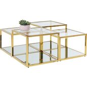 Hitit Dekorasyon Janet Ahşap 2 Gold Metal Dörtlü Orta Sehpa