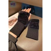 Hitit Socks Kadın 1 Çift Kışlık Parmaksız Termal Esnek Polarlı Peluş Eldiven Siyah