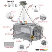 Holmer All In One ( Cibinlikli, Dönenceli, Alt Açma Ünüteli Oyun Parkı/park Yatak ) - Gri