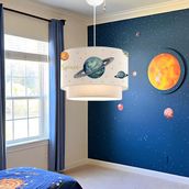 Homing Space Uzay Temalı Çocuk Odası Sarkıt Beyaz - Krem Modern Tasarım 30x20 cm