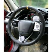 Honda Civic Fc5 Uyumlu Sari Yuzuklu Karbon Alkantara Dikmeli Direksiyon Kilifi