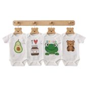 Hoşgeldin Bebek, Unisex, Dörtlü Set, Avokado-Mommy’s-Kurbağa ve Ayıcık Baskılı Badi Hediye Seti