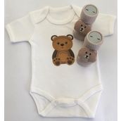 Hoşgeldin Bebek, Unısex, Yenidoğan Bebek, Sevimli Ayıcık Baskılı Badi Hediye Seti