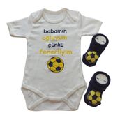 Hoşgeldin Bebek, Yenidoğan Erkek Bebek, Sarı Lacivert Taraftar Baskılı Badi Aksesuarlı Çorap Hediye Seti (0-3)