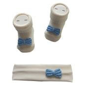 Hoşgeldin Bebek, Yenidoğan Kız Bebek, El Örgüsü Kurdele Motifli Bandana ve Çorap Hediye Seti (Açık Mavi)