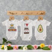Hoşgeldin Kız Bebek, Üçlü Set, Mini Queen - Mommy’s ve Avokado Baskılı Badi Hediye Seti