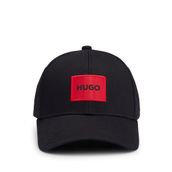 HUGO Erkek erkek şapkası, pamuklu fitilli kumaş, kırmızı logo etiketli, siyah 1, Tek Beden