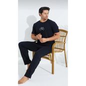 Huq Moda Bisiklet Nakışlı Kısa Kollu Penye Pamuklu Pijama Takımı, 2XL, Erkekkısakol, Siyah, erkek